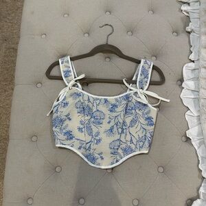 Blue and White Floral Corset Top Size Small